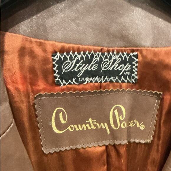 Vintage Womens Long Leather Suede Patchwork Trench Coat Size 16 Western Cowboy - Picture 2 of 13